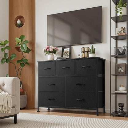 7-Drawer Fabric Dresser with Wood Top and Steel Frame