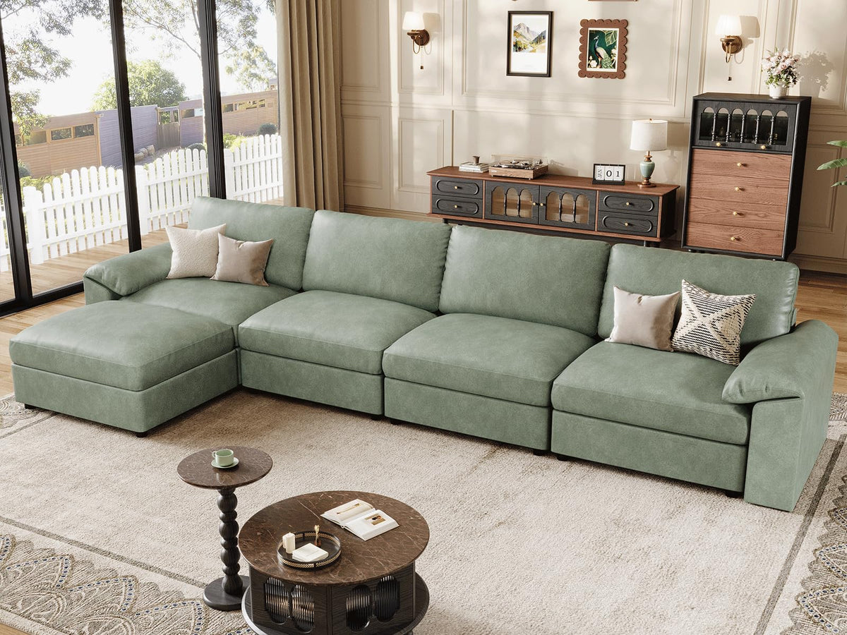 Faux Leather Modular Sectional Sofa for Large Spaces