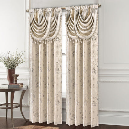 Luxury Damask Curtains with Waterfall Valances
