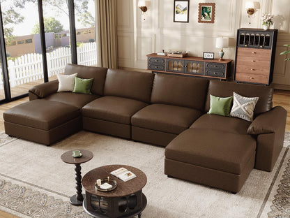 Faux Leather Modular Sectional Sofa for Large Spaces