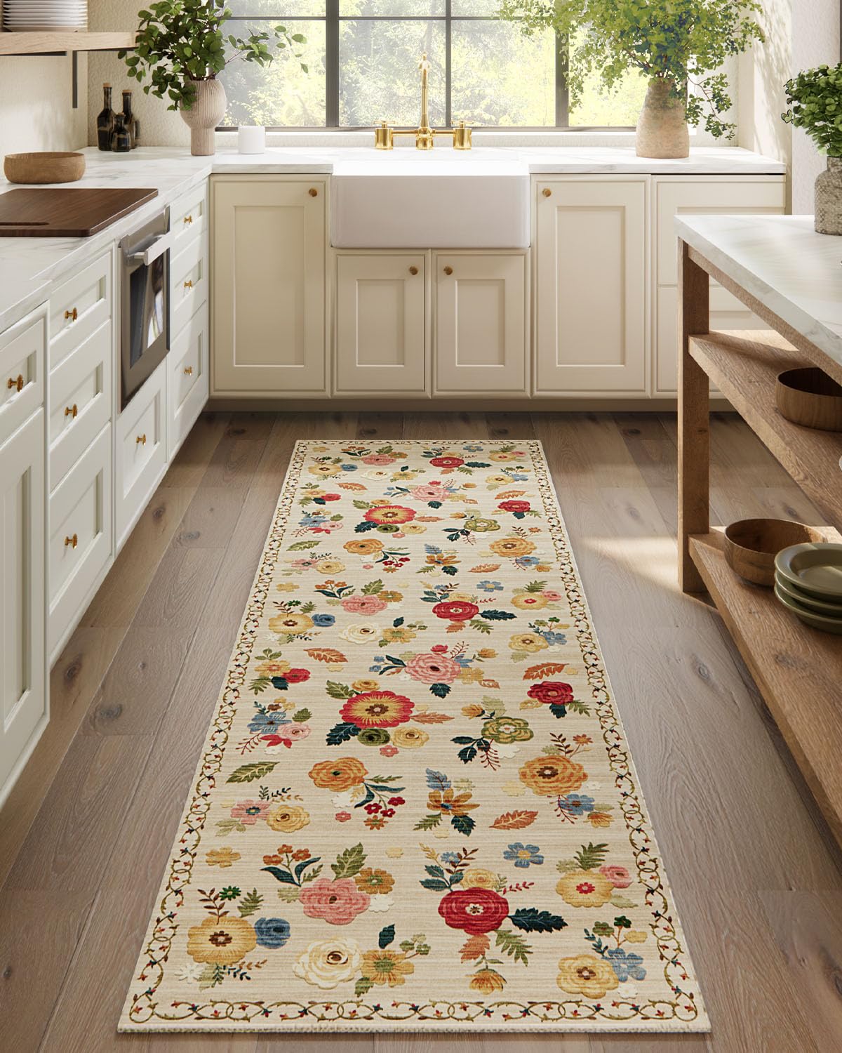 Washable Vintage Runner Rug with Non-Slip Backing