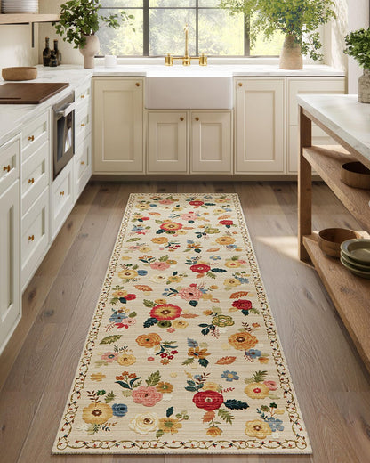 Washable Vintage Runner Rug with Non-Slip Backing