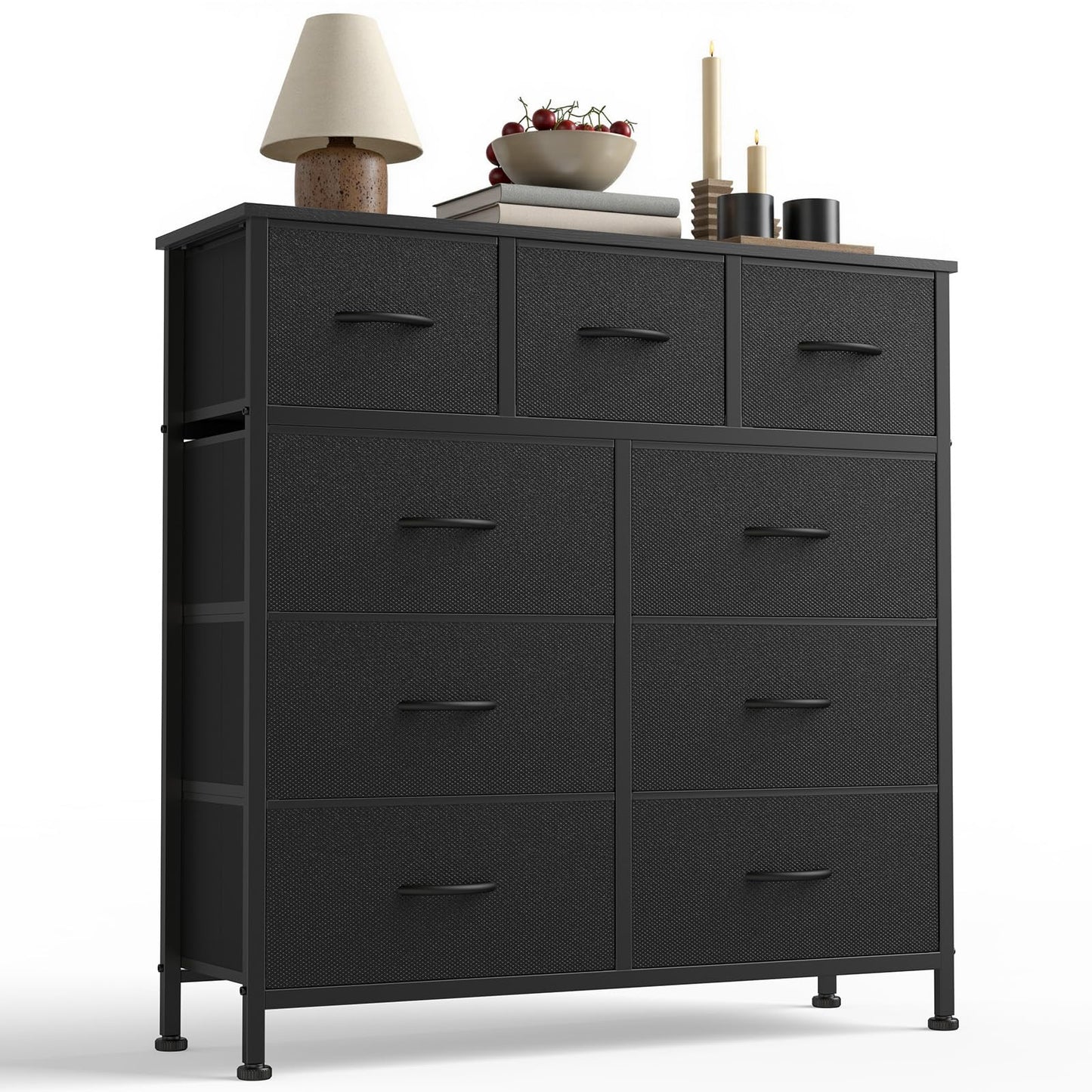 7-Drawer Fabric Dresser with Wood Top and Steel Frame