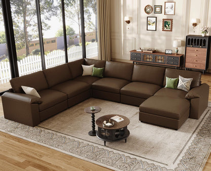 Faux Leather Modular Sectional Sofa for Large Spaces