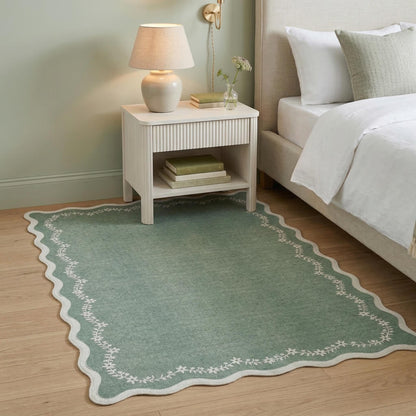 Scalloped Washable Area Rug with Non-Slip Backing