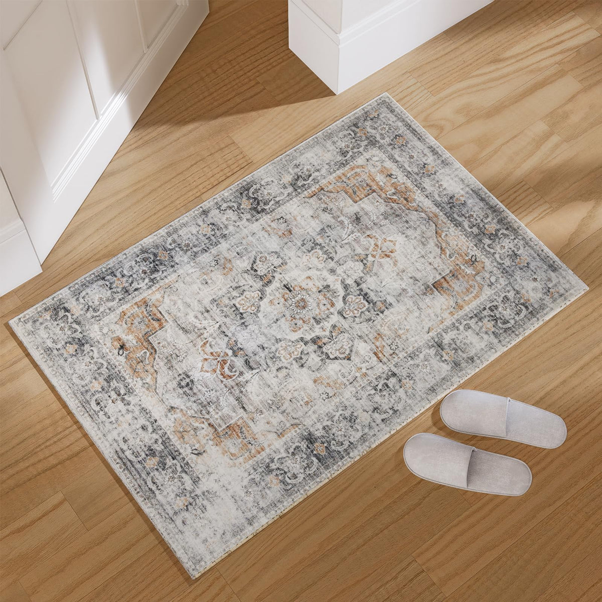 Washable Vintage Runner Rug with Non-Slip Backing
