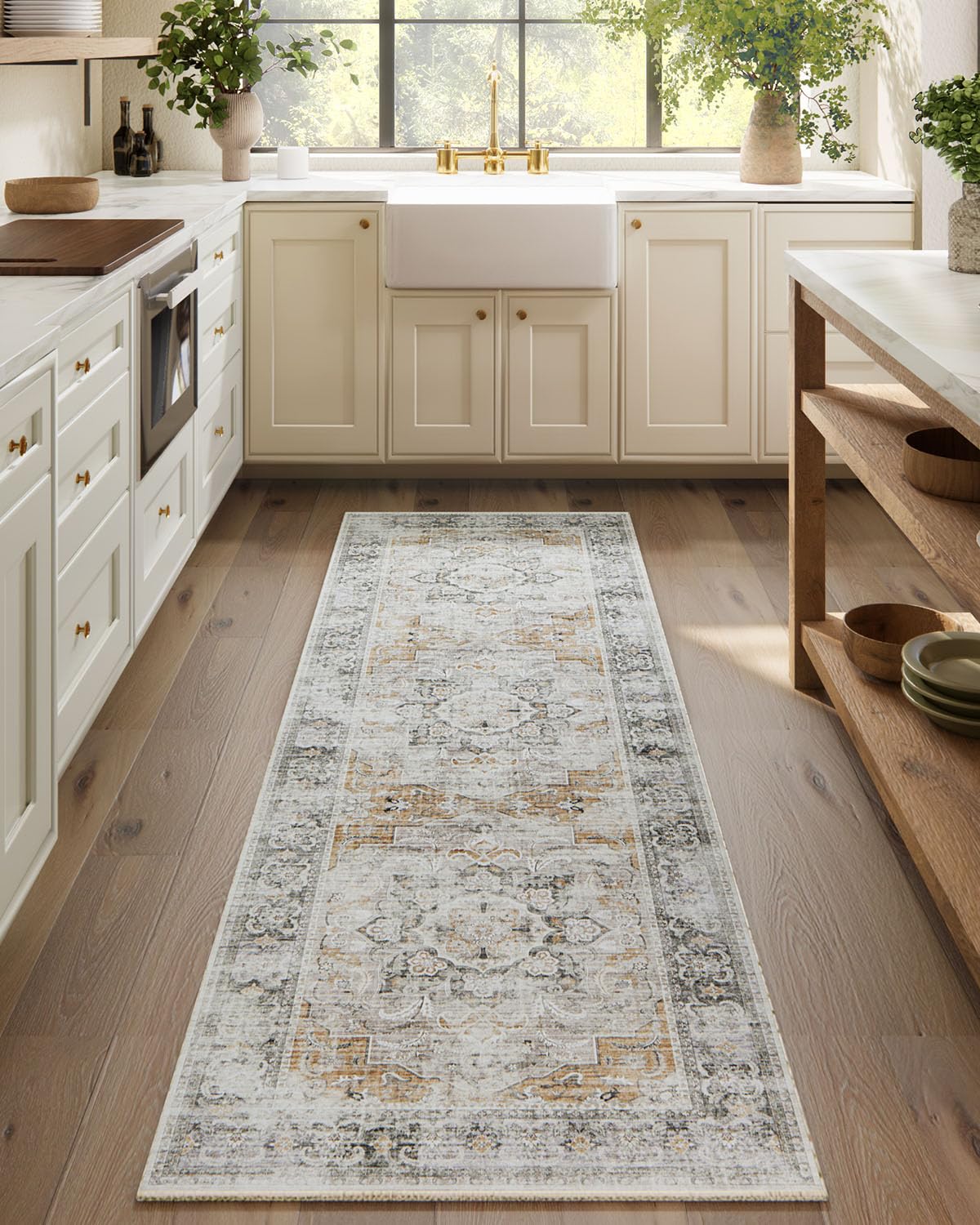 Washable Vintage Runner Rug with Non-Slip Backing