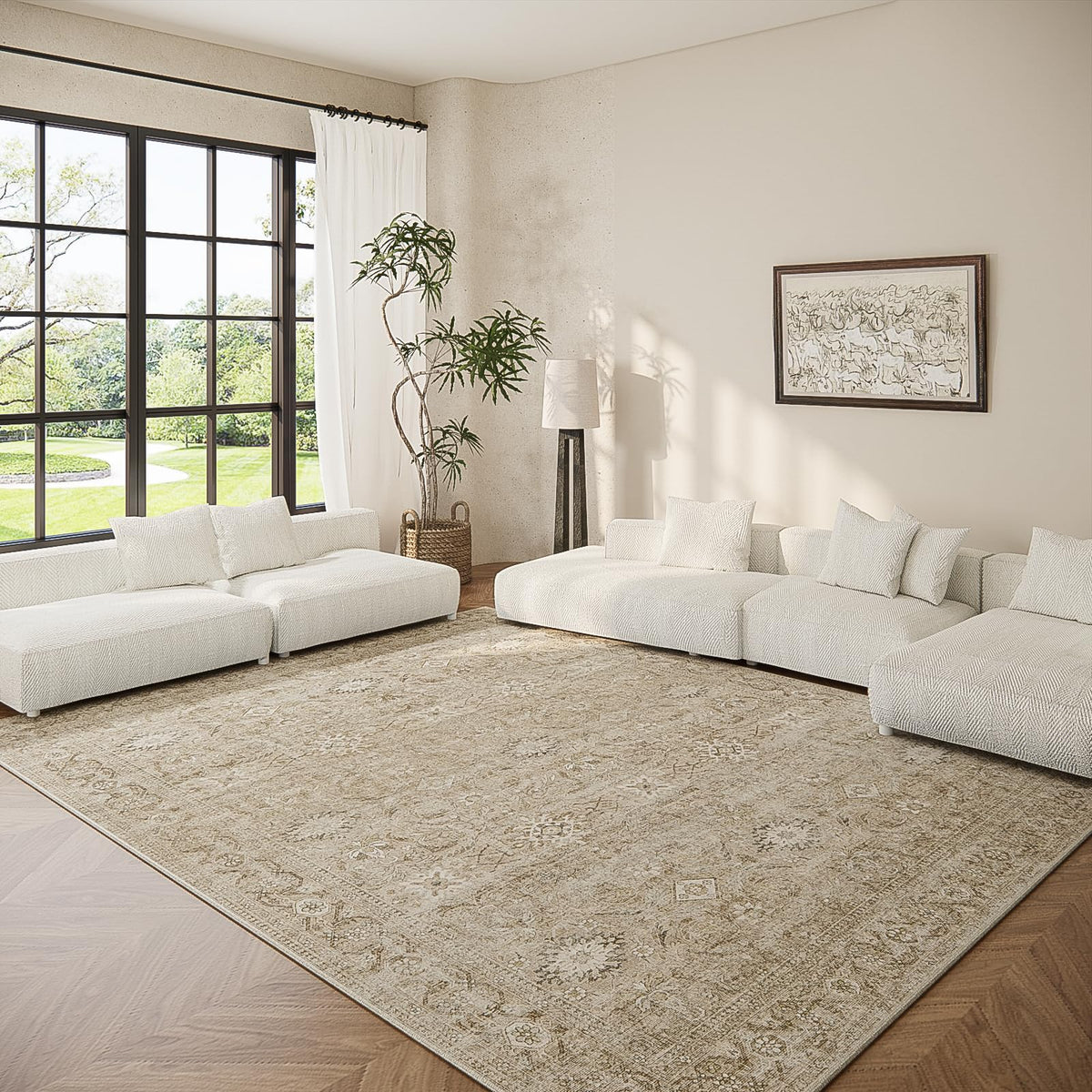 Washable Vintage Runner Rug with Non-Slip Backing