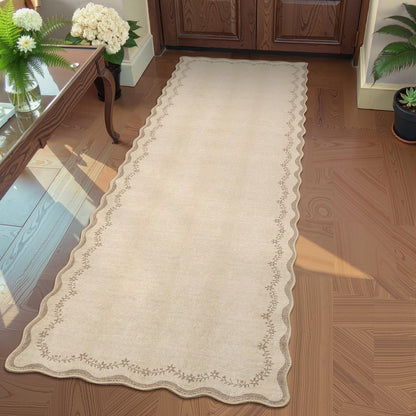 Scalloped Washable Area Rug with Non-Slip Backing