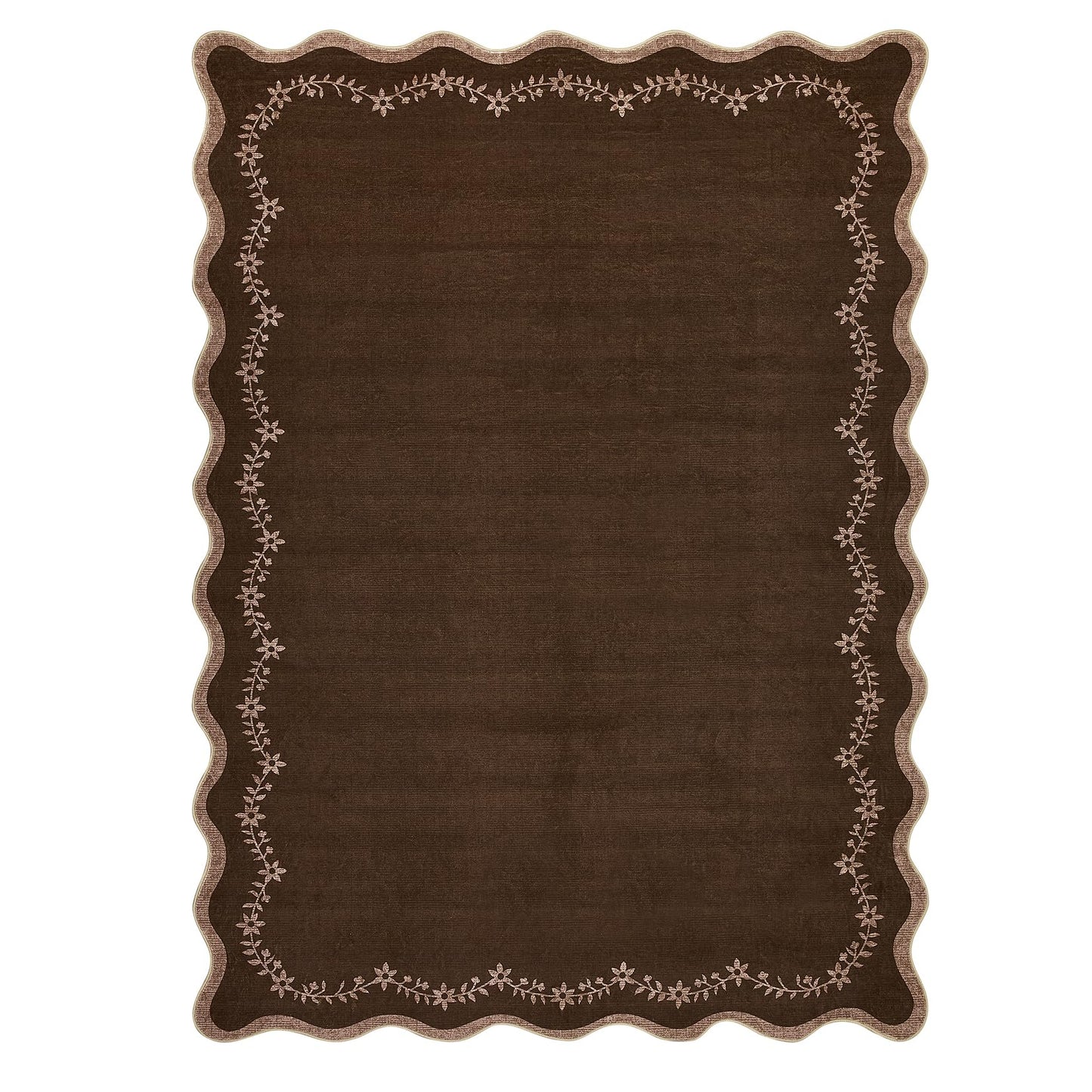 Scalloped Washable Area Rug with Non-Slip Backing