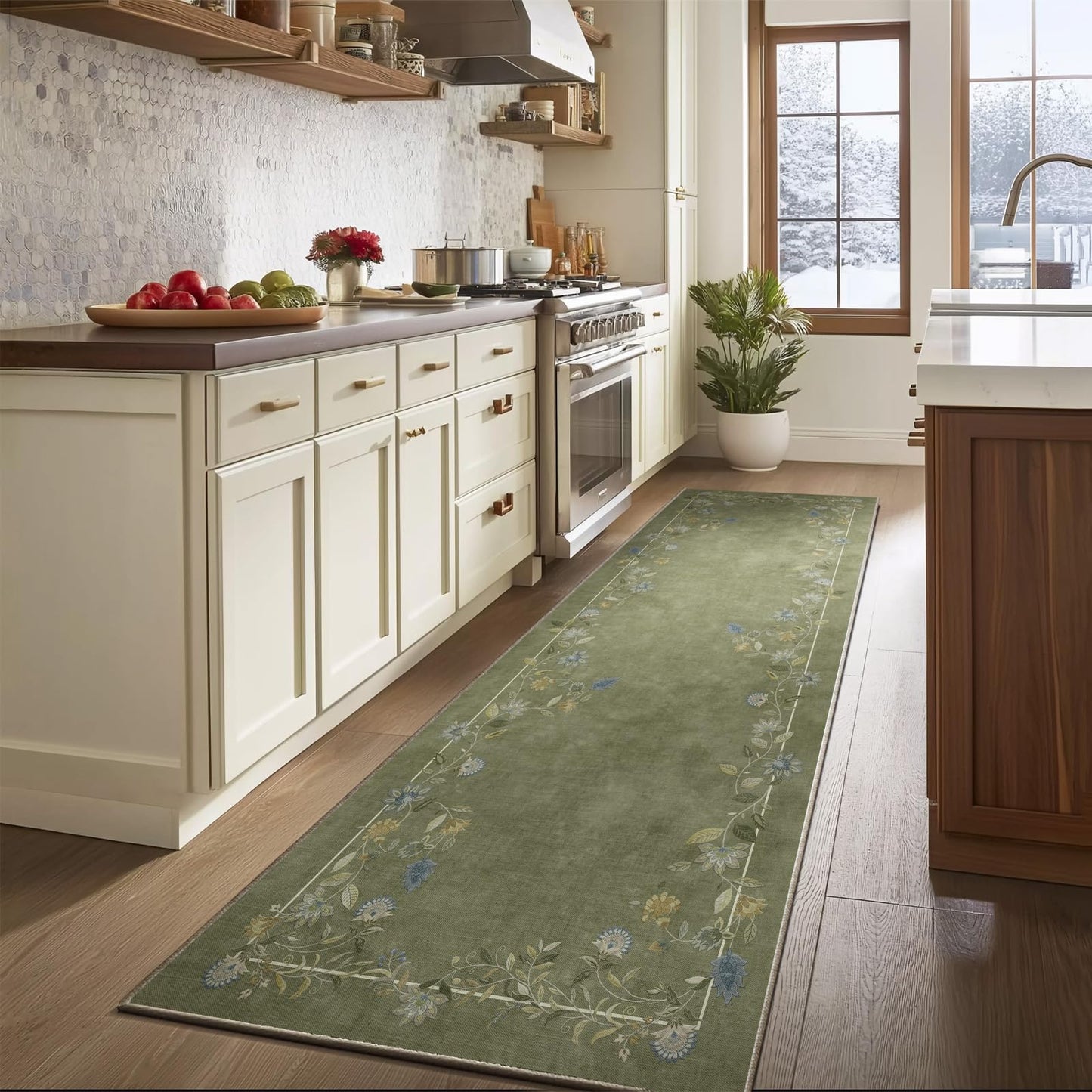 Washable Vintage Runner Rug with Non-Slip Backing
