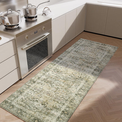 Washable Vintage Runner Rug with Non-Slip Backing