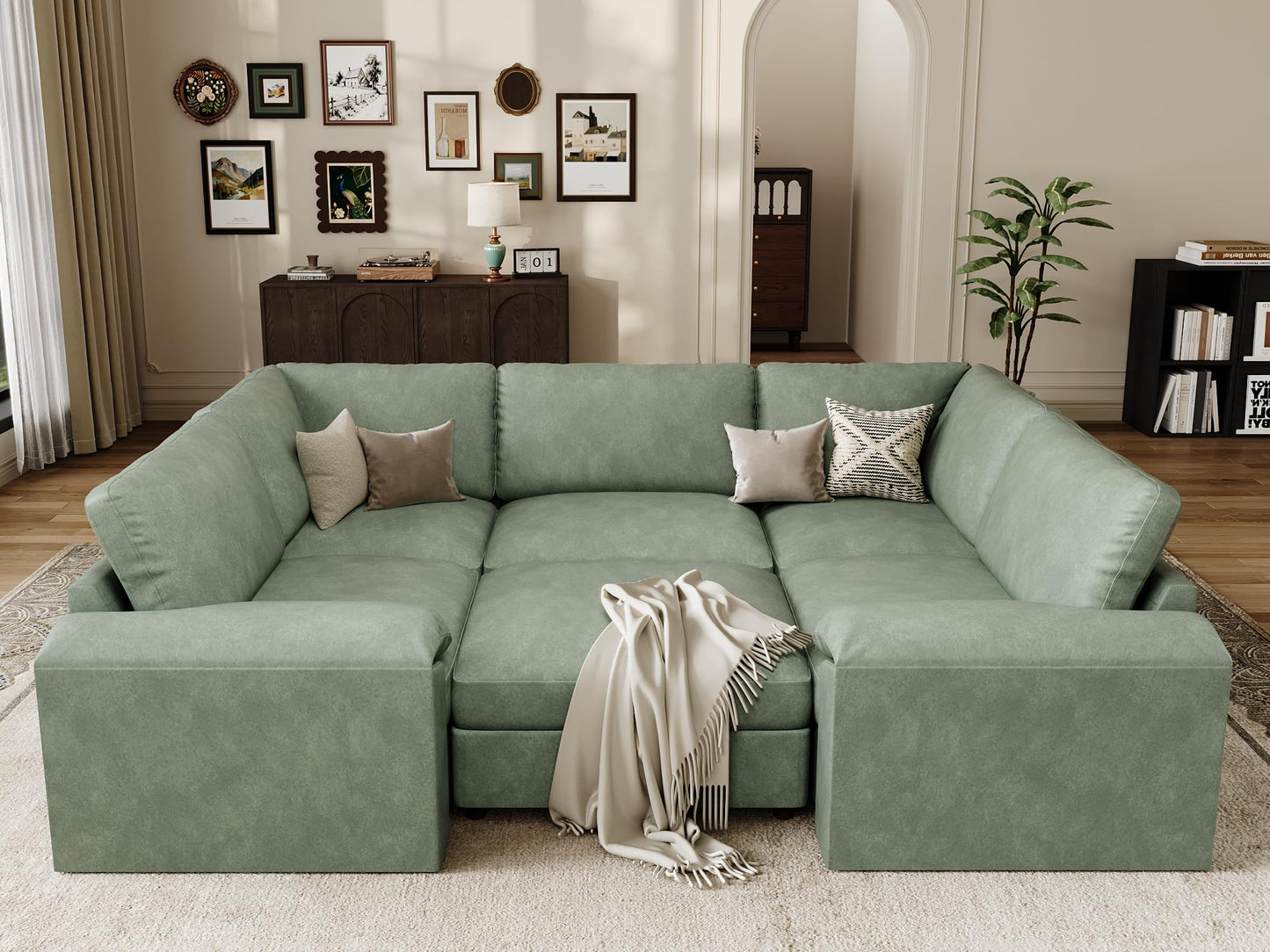 Faux Leather Modular Sectional Sofa for Large Spaces
