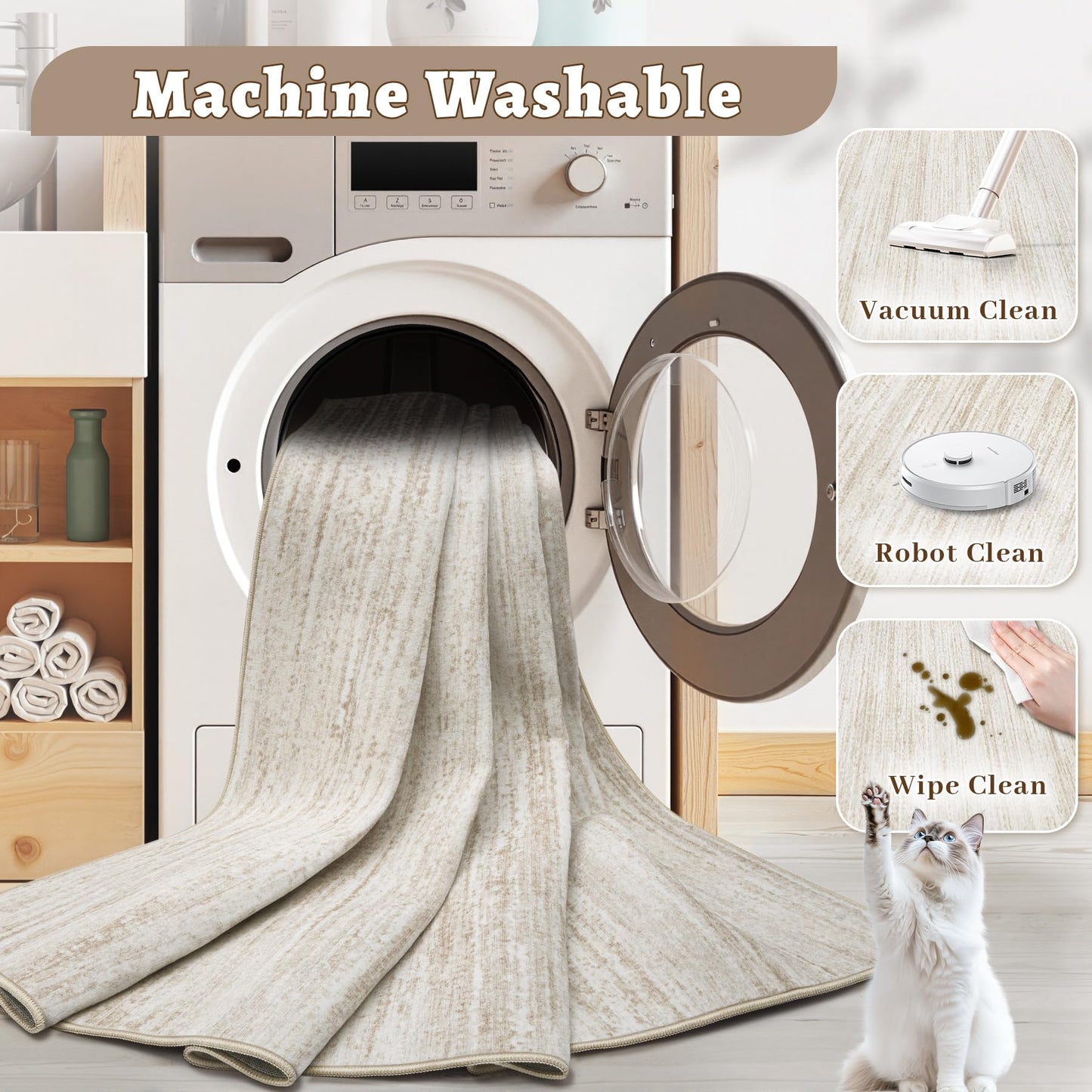 Washable Modern Area Rug with Non-Slip Backing