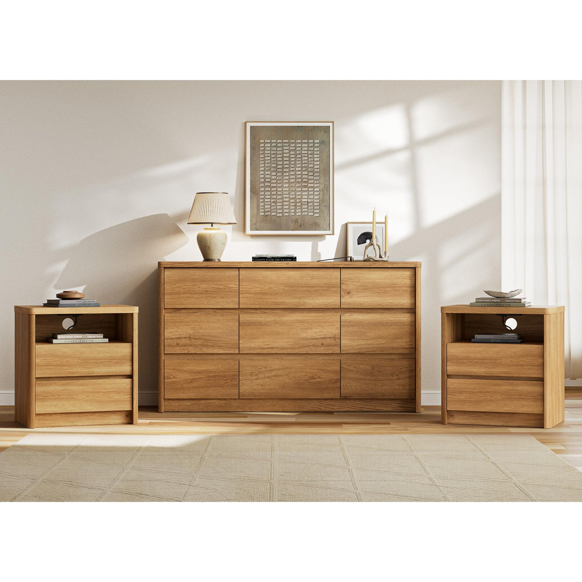 Modern 9-Drawer Bedroom Set with Matching Nightstands