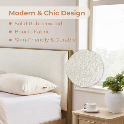 Boucle Upholstered Platform Bed with Headboard