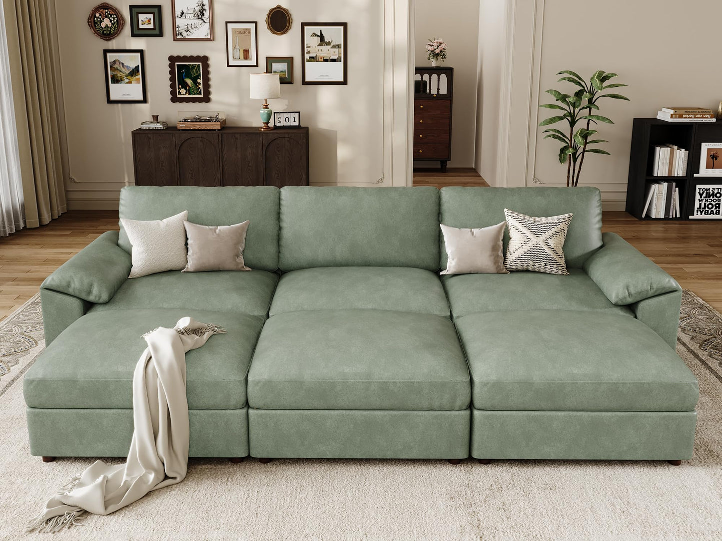 Faux Leather Modular Sectional Sofa for Large Spaces