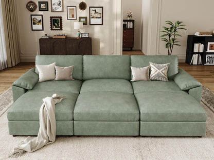 Faux Leather Modular Sectional Sofa for Large Spaces