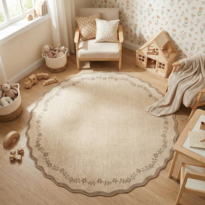 Scalloped Washable Area Rug with Non-Slip Backing