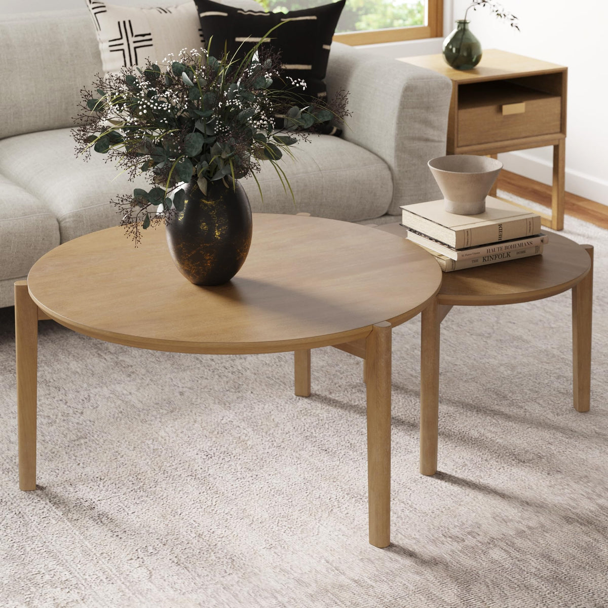 Round Nesting Coffee Table Set with Metal Frame