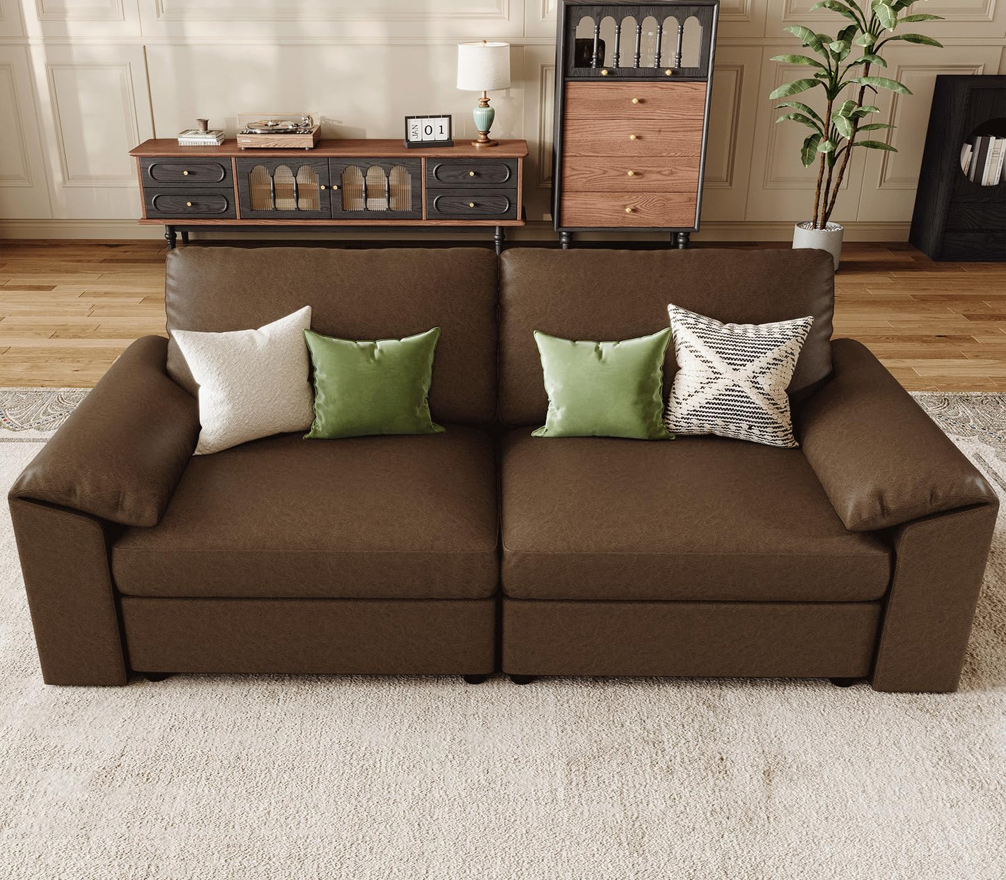 Faux Leather Modular Sectional Sofa for Large Spaces