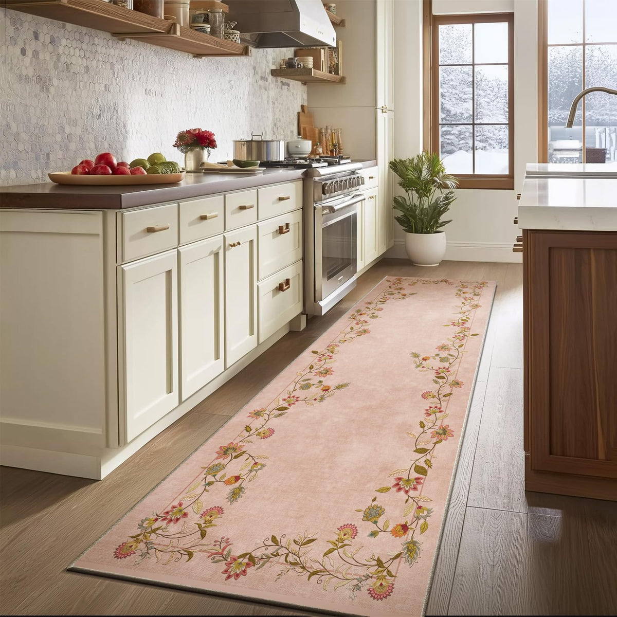 Washable Vintage Runner Rug with Non-Slip Backing