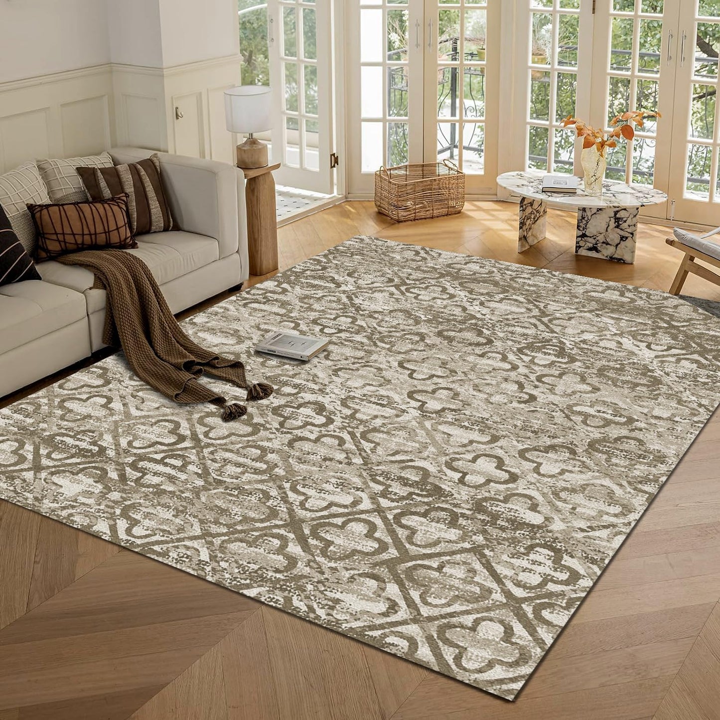 Washable Vintage Tribal Area Rug with Non-Slip Backing