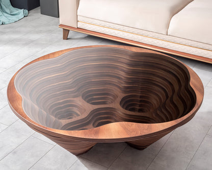 Natural Walnut Coffee Table with Glass Top