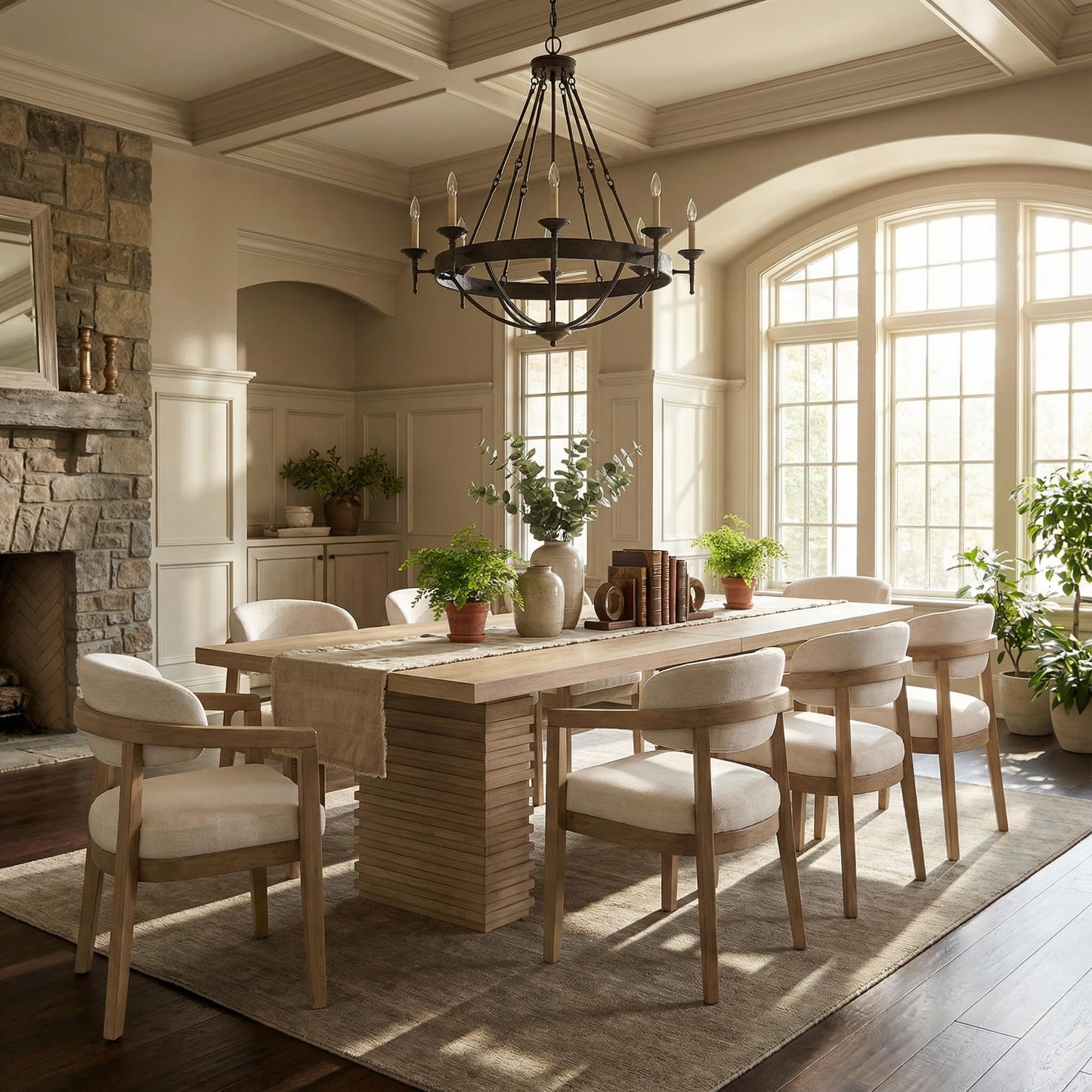 Modern Dining Table Set for 8 with Ash Wood Finish