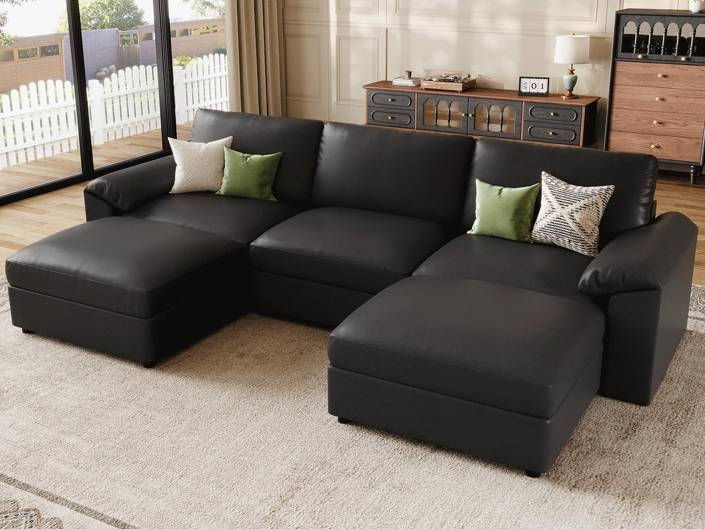 Faux Leather Modular Sectional Sofa for Large Spaces