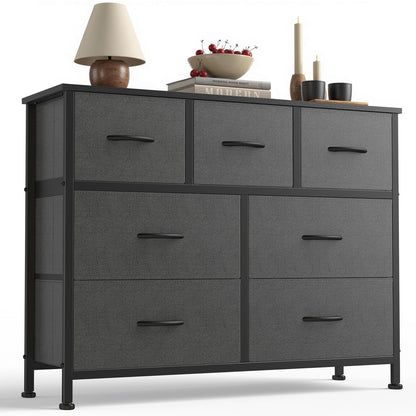 7-Drawer Fabric Dresser with Wood Top and Steel Frame