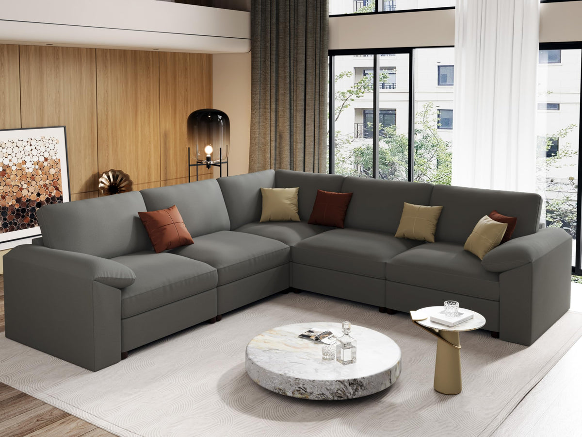 Faux Leather Modular Sectional Sofa for Large Spaces