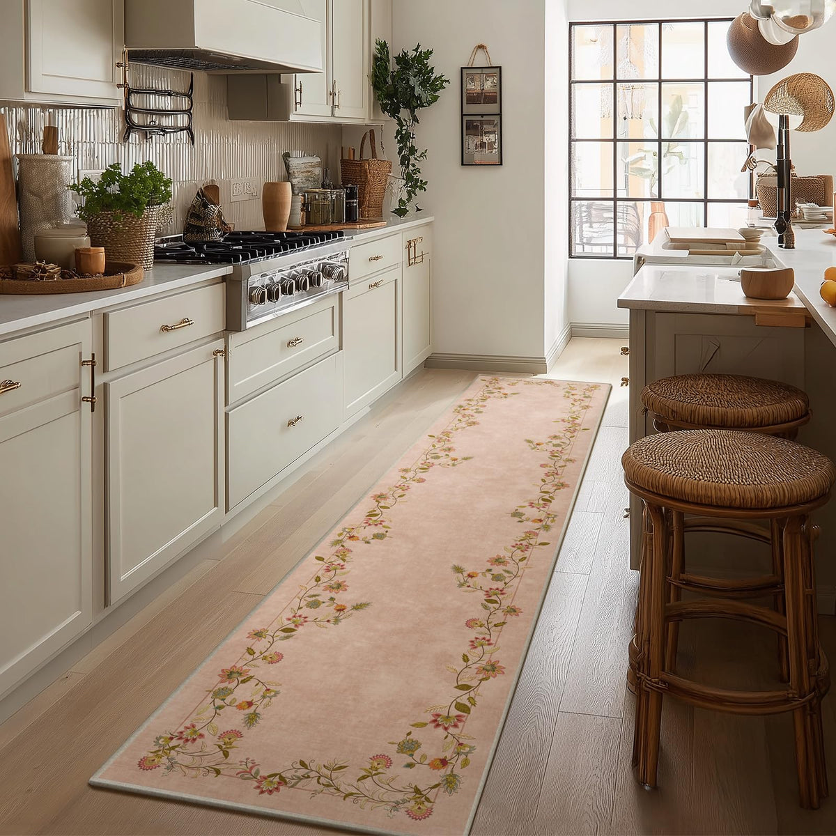 Washable Vintage Runner Rug with Non-Slip Backing
