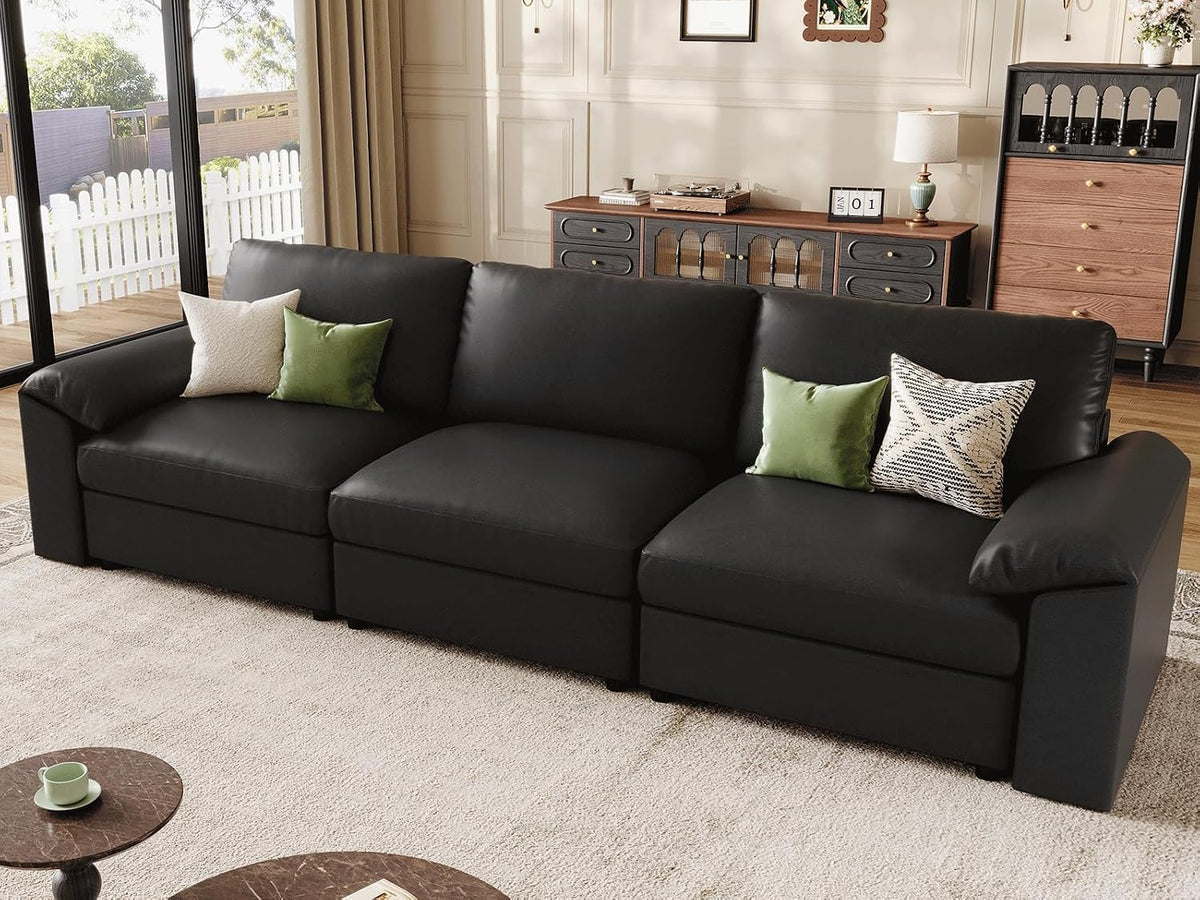 Faux Leather Modular Sectional Sofa for Large Spaces