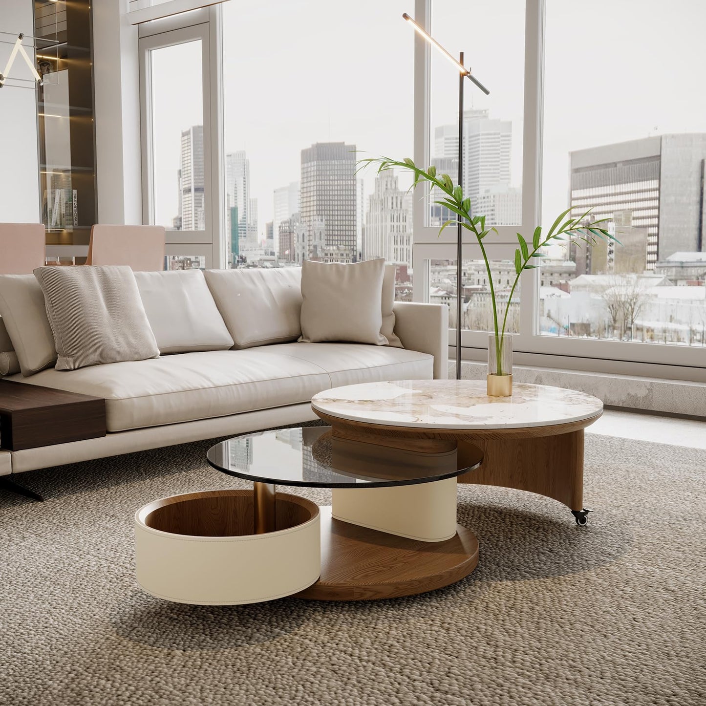 Round Marble Coffee Table with Hidden Storage
