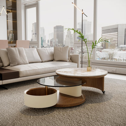 Round Marble Coffee Table with Hidden Storage