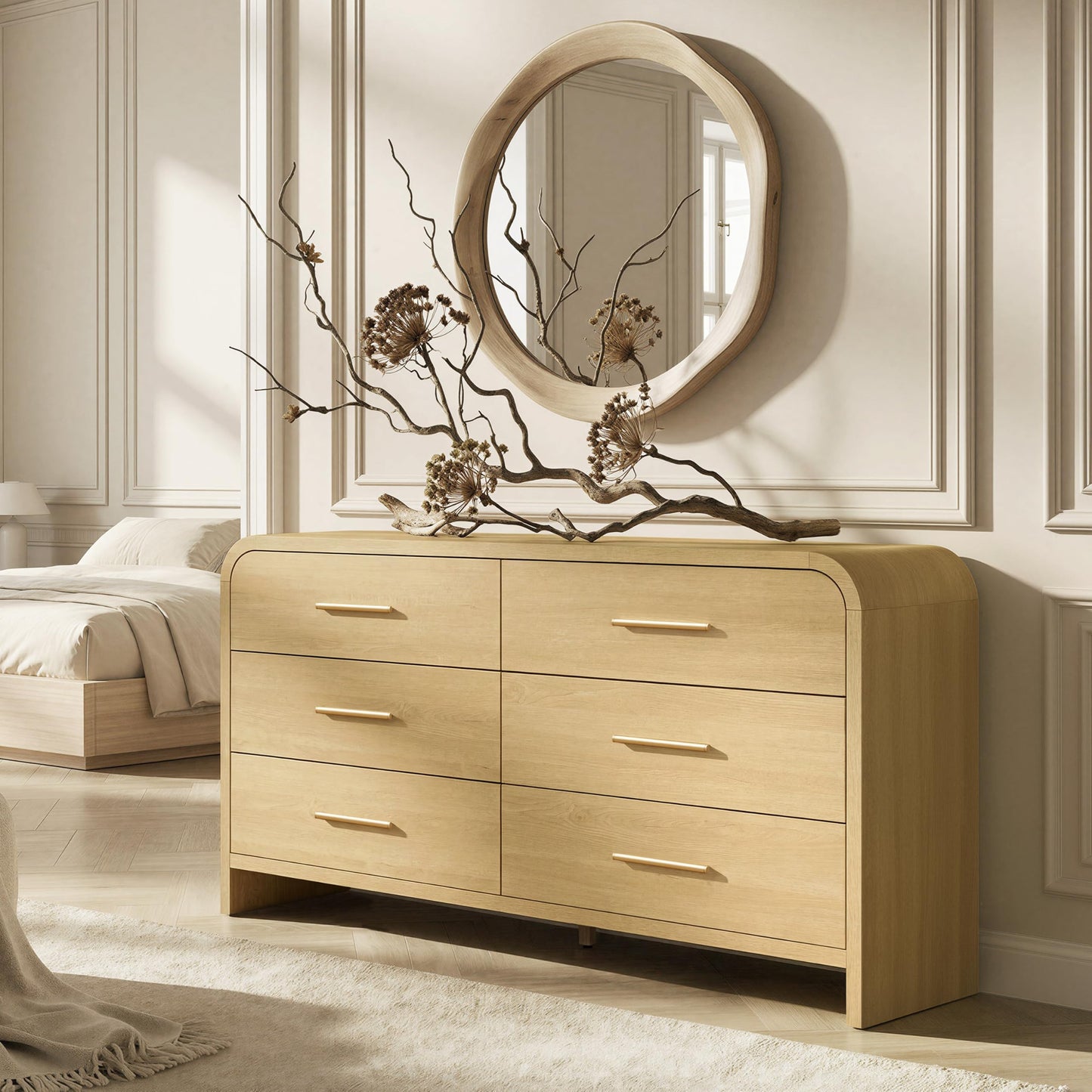 Curved 63-Inch Modern Dresser with Spacious Storage