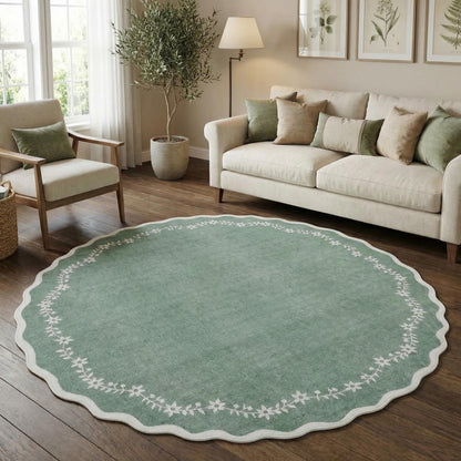 Scalloped Washable Area Rug with Non-Slip Backing