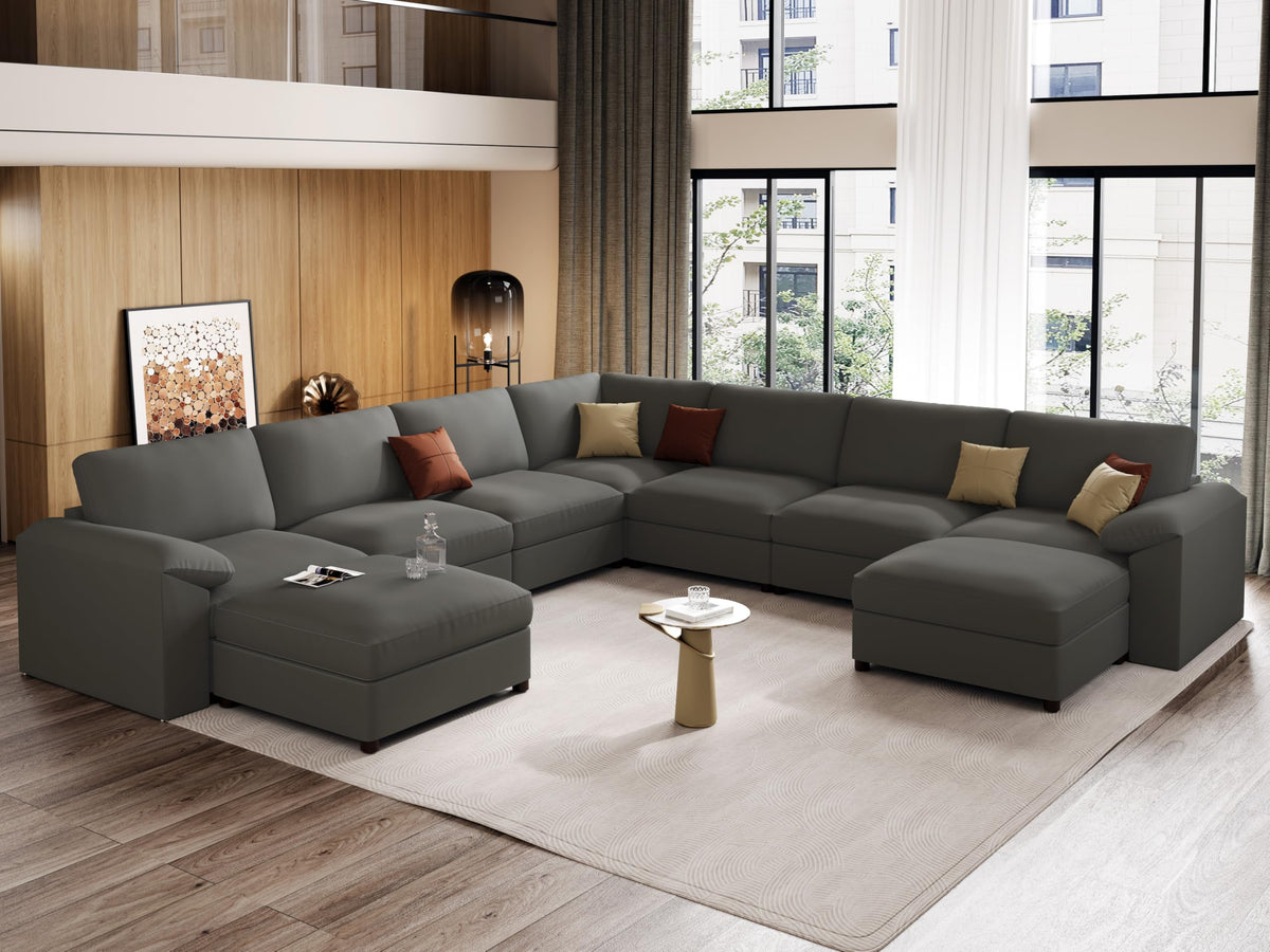 Faux Leather Modular Sectional Sofa for Large Spaces