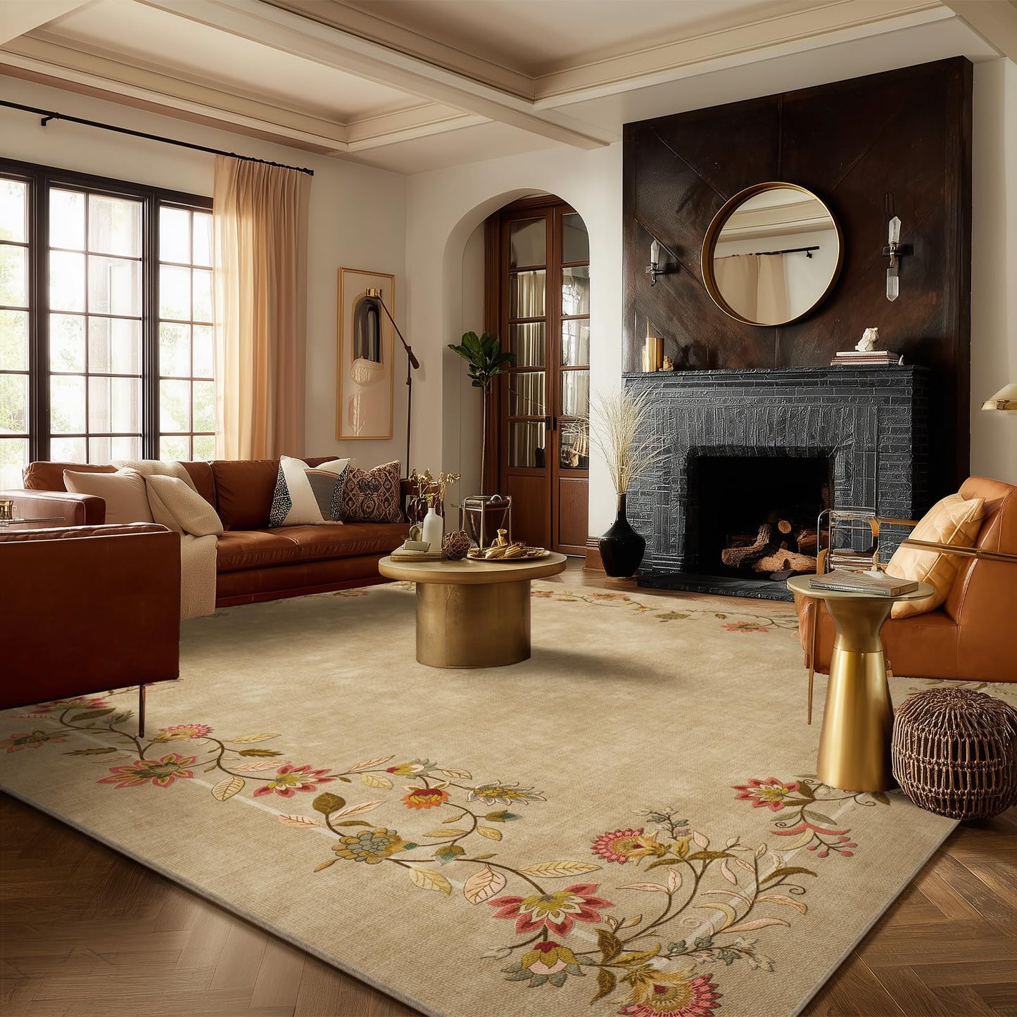 Washable Vintage Runner Rug with Non-Slip Backing