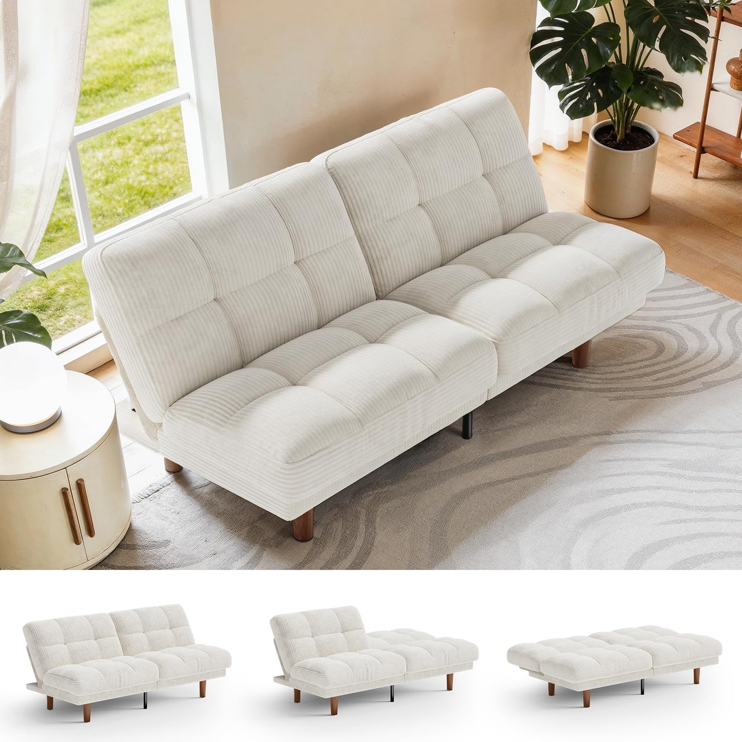 Marsail Futon Sofa Bed, Convertible Small Recliner Sleeper Sofa Bed with Adjustable Backrest