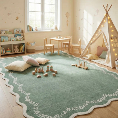 Scalloped Washable Area Rug with Non-Slip Backing