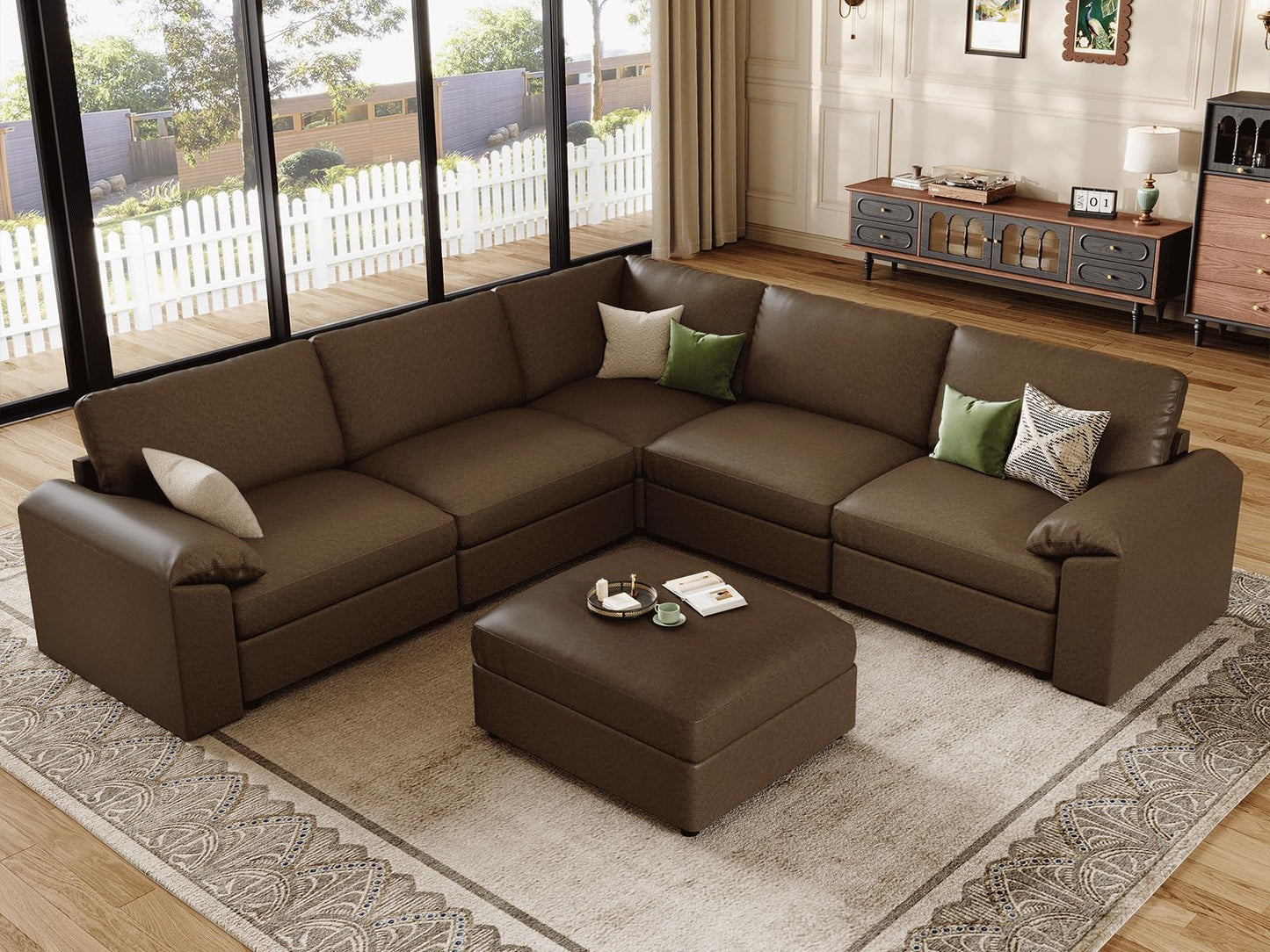 Faux Leather Modular Sectional Sofa for Large Spaces