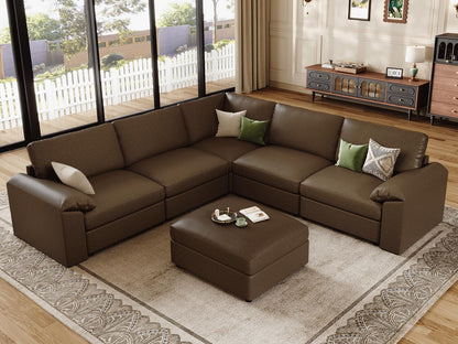 Faux Leather Modular Sectional Sofa for Large Spaces