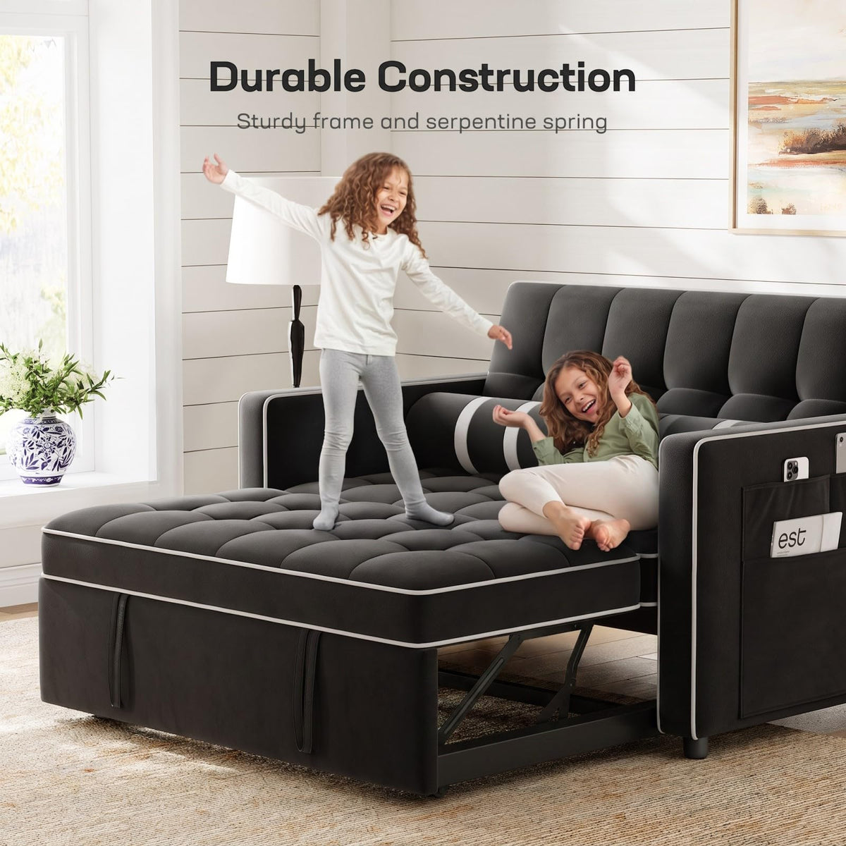 Marsail Futon Sofa Bed, Convertible Small Recliner Sleeper Sofa Bed with Adjustable Backrest