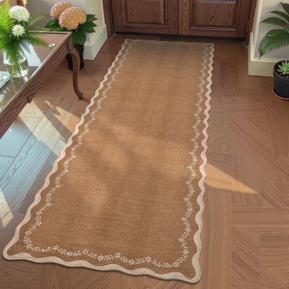 Scalloped Washable Area Rug with Non-Slip Backing