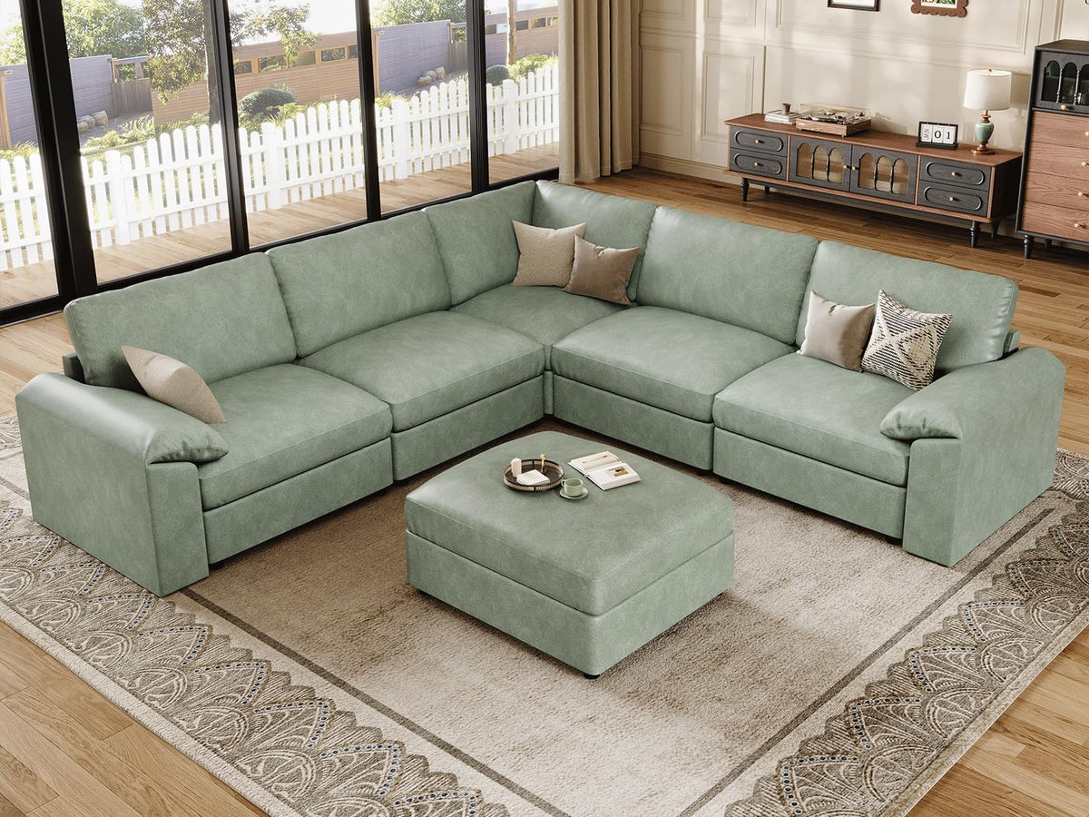 Faux Leather Modular Sectional Sofa for Large Spaces
