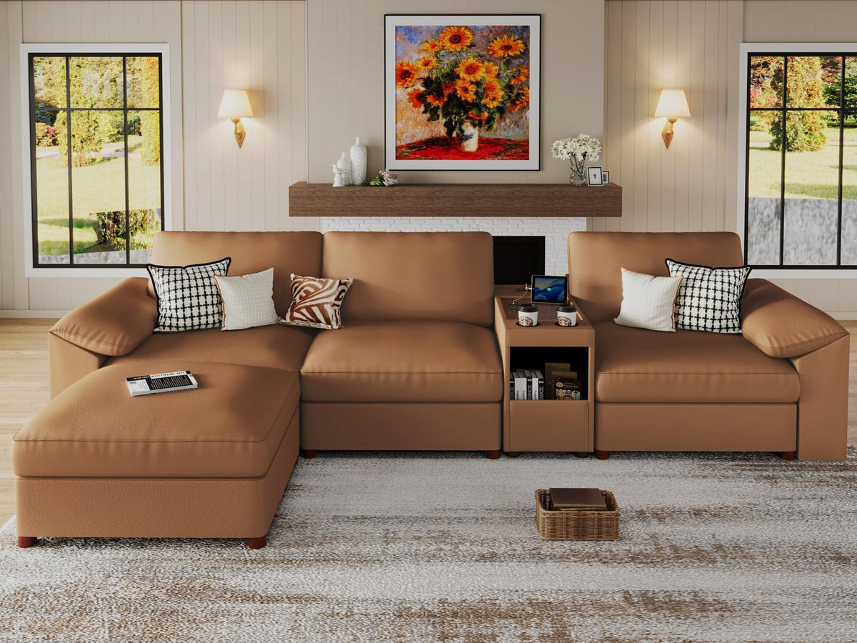 Faux Leather Modular Sectional Sofa for Large Spaces