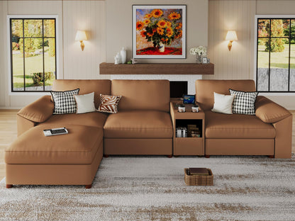 Faux Leather Modular Sectional Sofa for Large Spaces