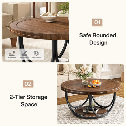 Round Two-Tier Coffee Table with Modern Wood Design